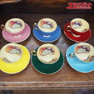 オールドノリタケ 1910年 マルキ印 英国輸出用 黒地金彩花柄 トリオ